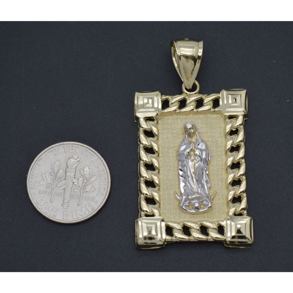 Real Solid 10K Yellow Gold Shiny Virgin Mary Lady Guadalupe Pendant 6.3gr - Picture 3 of 7